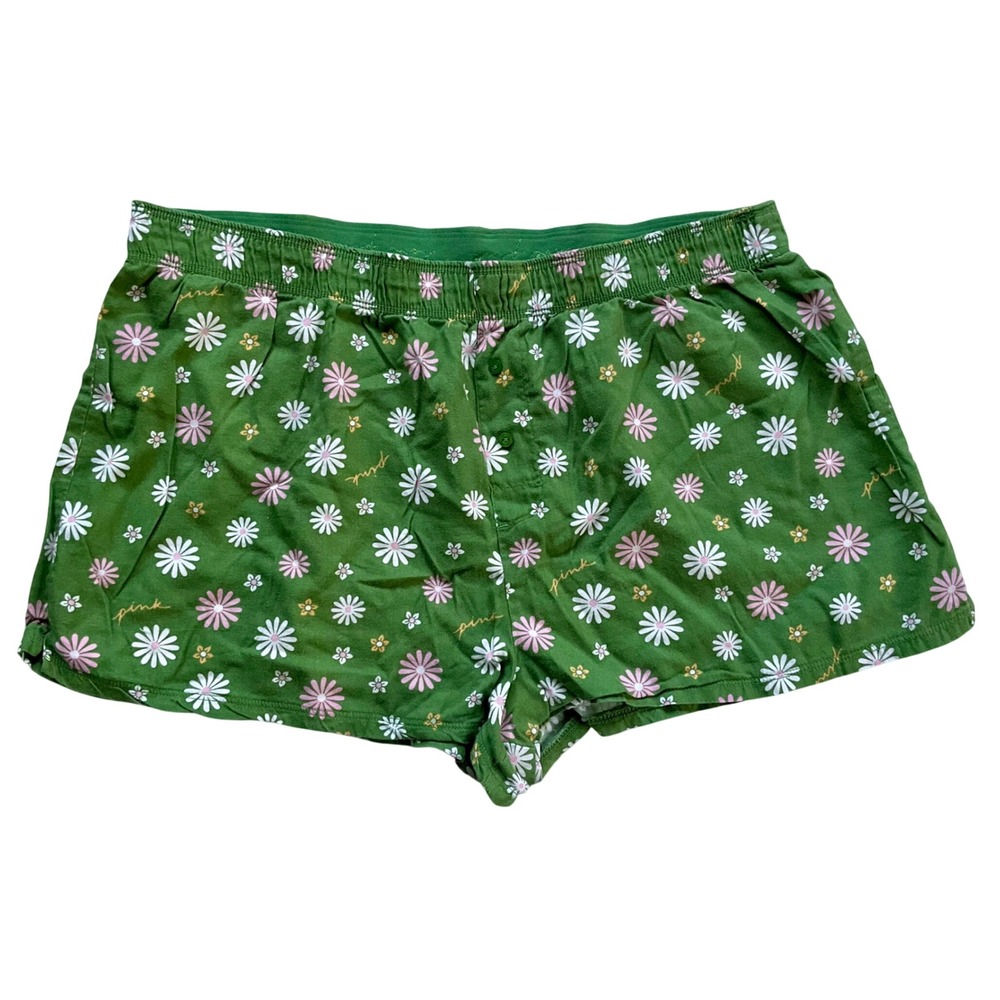 Victoria's Secret PINK Green Daisy Floral Pajama Shorts Sleepwear L Lounge Wear